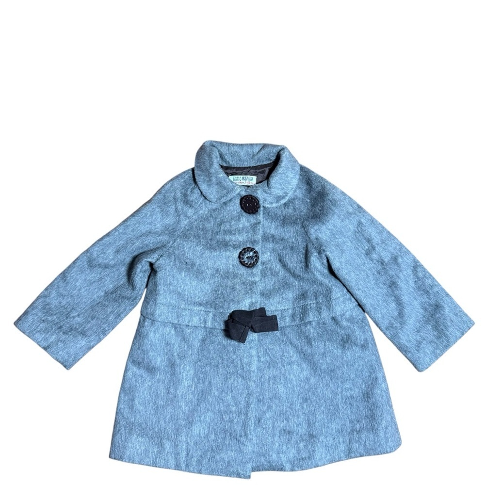ZARA Baby Gray Wool Blend Pea Coat Girls 24–36 Months